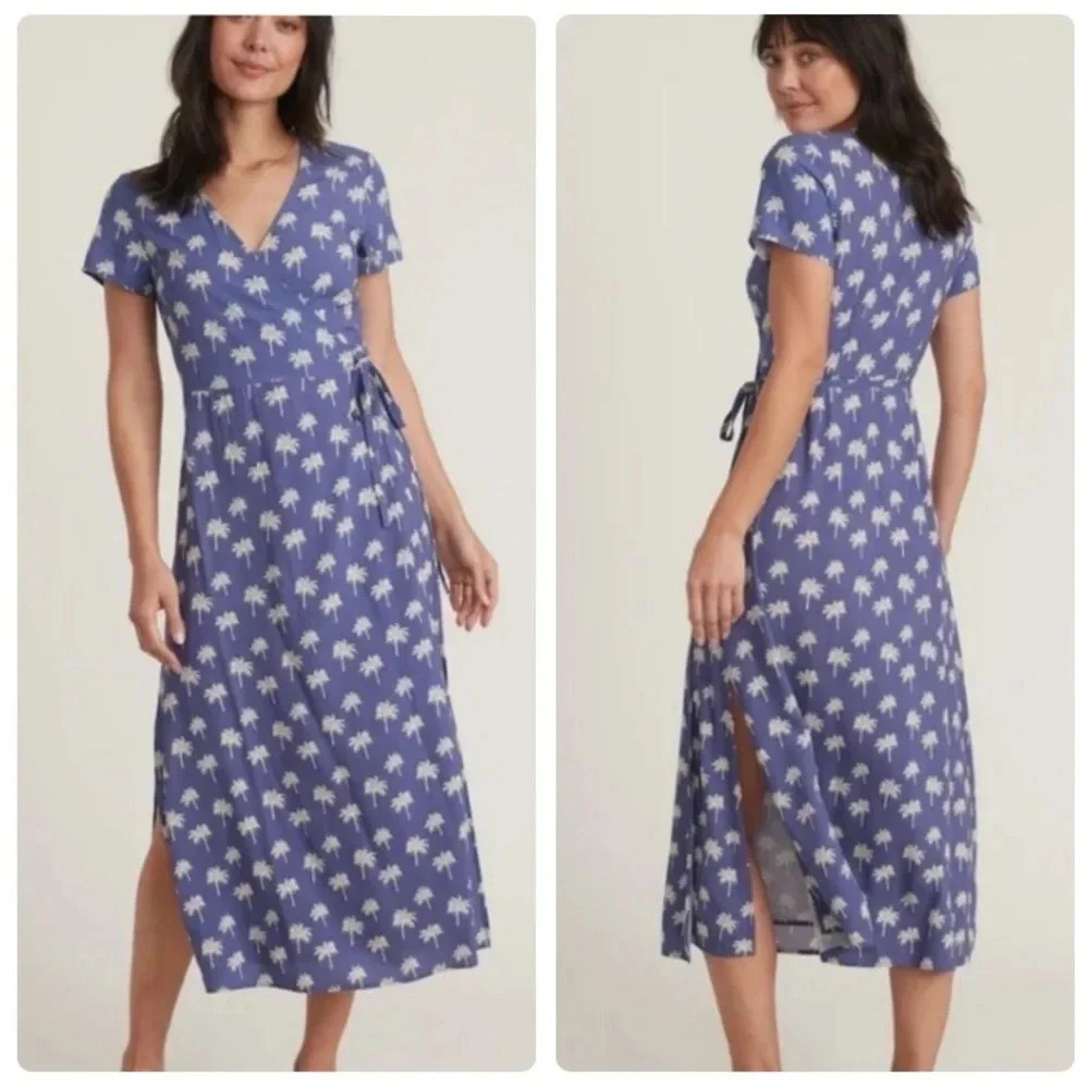 Marine Layer Emlyn Midi Wrap Dress Marlin Palm Print Size Medium NWT